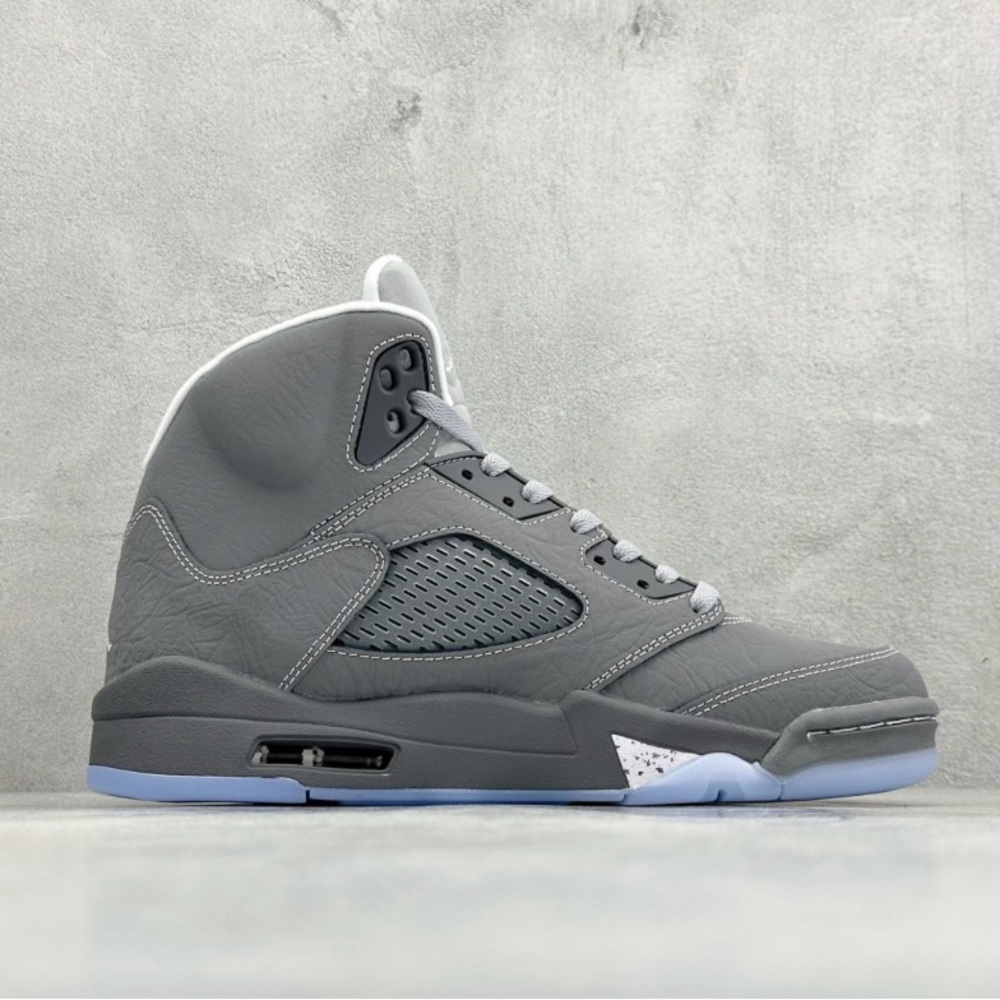 Air Jordan 5 Men's Grey High-Top Sneakers with Icy Outsole Wolf Grey